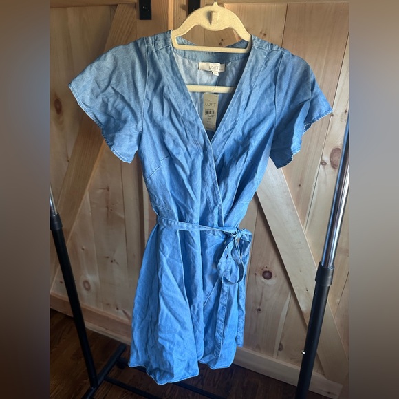 LOFT Light Blue Midi Wrap Dress - Picture 3 of 5